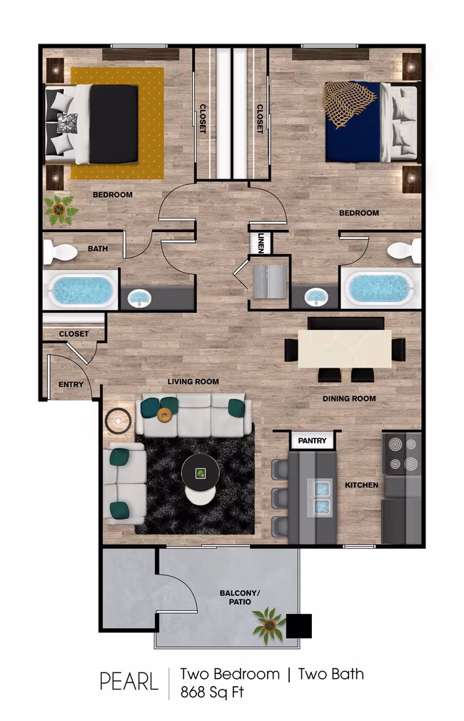 2 Beds • 2 Bath 1046 floor plan