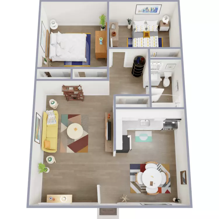 2 Beds • 1 Bath P220 floor plan