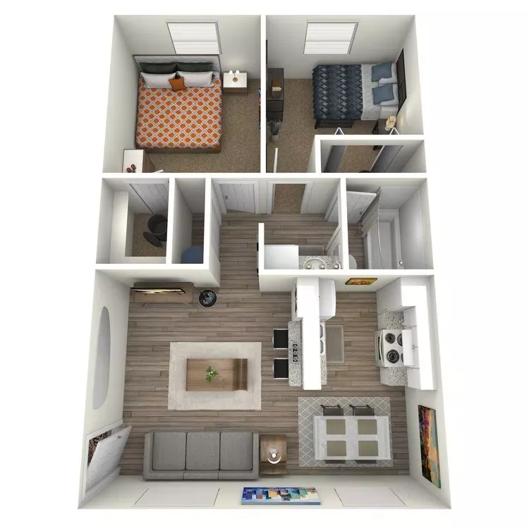 2 Beds • 1 Bath 2040 floor plan