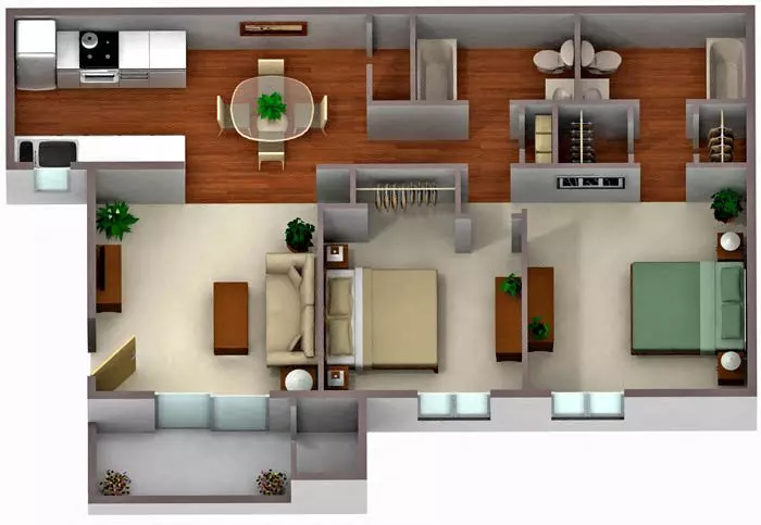 2 Beds • 2 Bath 1107 floor plan
