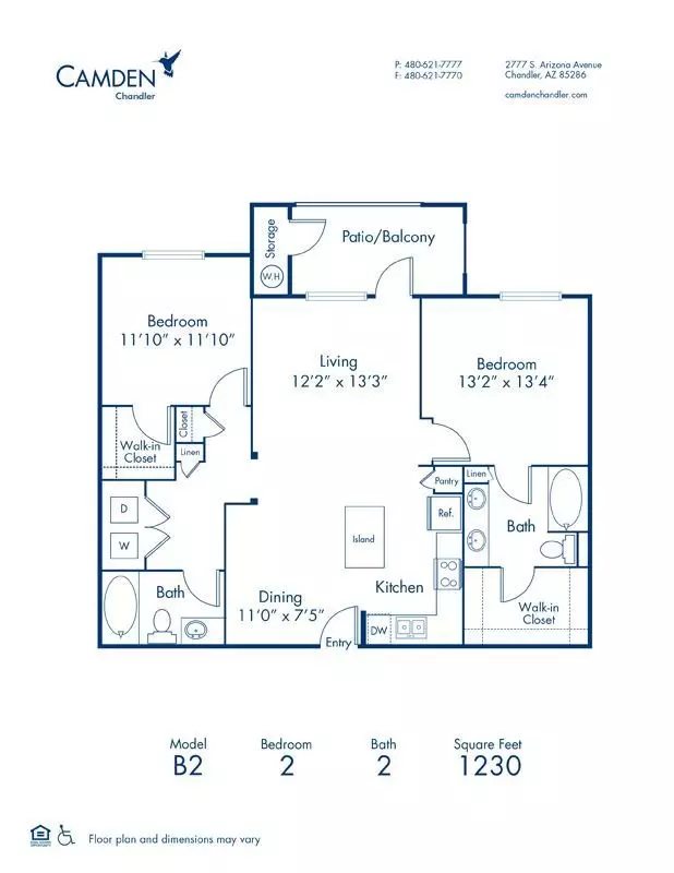 2 Beds • 2 Bath 2008 floor plan