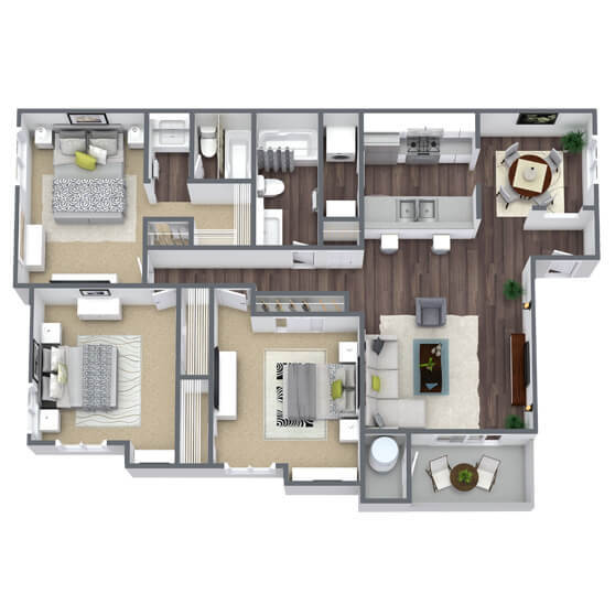3 Beds • 2 Bath 2A3026 floor plan