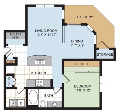 1 Bed • 1 Bath 303070 floor plan