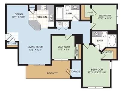 3 Beds • 2 Bath 202042 floor plan