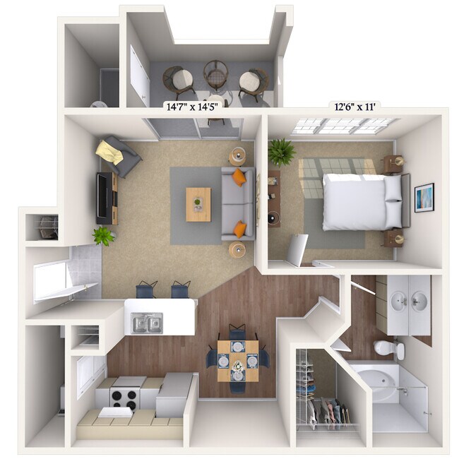 1 Bed • 1 Bath 013027 floor plan