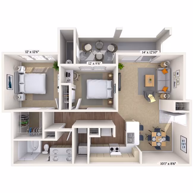 2 Beds • 2 Bath 012084 floor plan