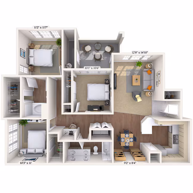 3 Beds • 2 Bath 011045 floor plan