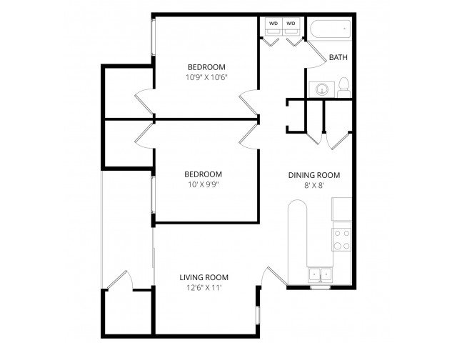2 Beds • 1 Bath 0129 floor plan
