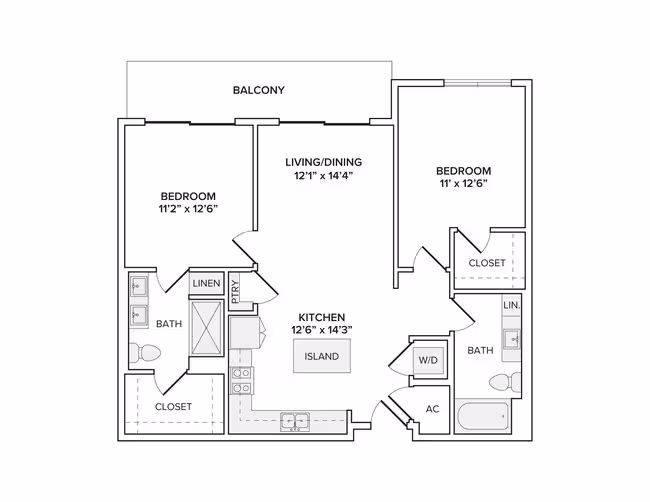 2 Beds • 2 Bath 1089 floor plan