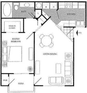 1 Bed • 1 Bath 2051 floor plan