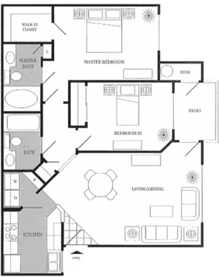 2 Beds • 2 Bath 2005 floor plan