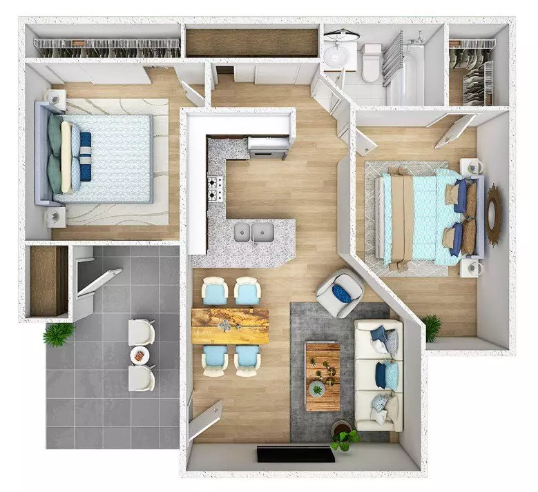 2 Bedroom 1 Bath 305 305 floor plan