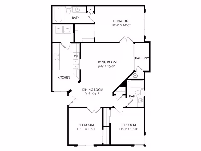 3 Beds • 2 Bath B3025 floor plan