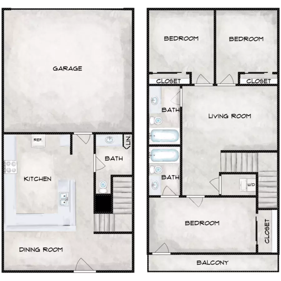 3 Beds • 2 Baths floor plan