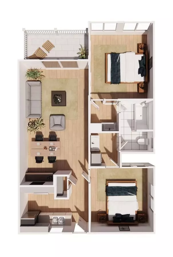 2 Beds • 1 Bath J06-AR floor plan