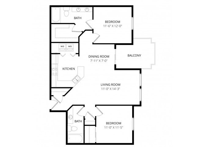 2 Beds • 2 Bath 2016 floor plan