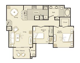2BR/2BA 3087 floor plan