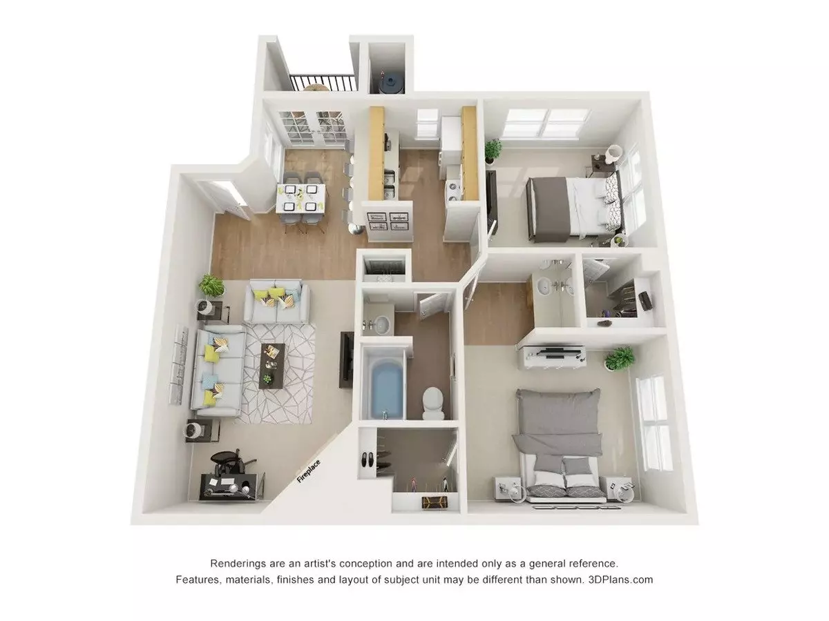 2 Beds • 1 Bath 1043 floor plan