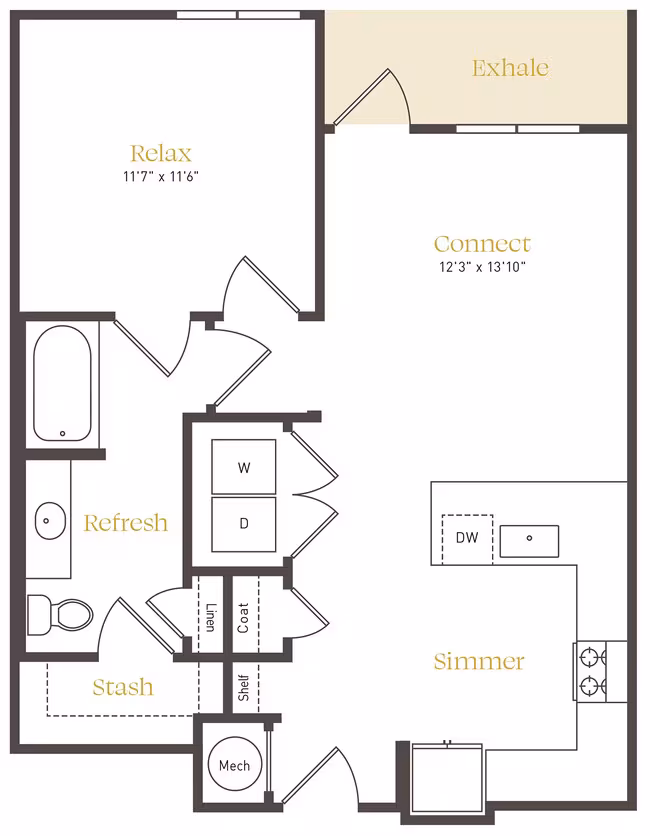 1 Bed • 1 Bath 1010 floor plan