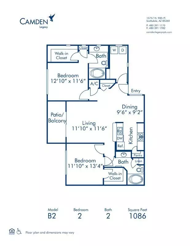 2 Beds • 2 Bath 2186 floor plan