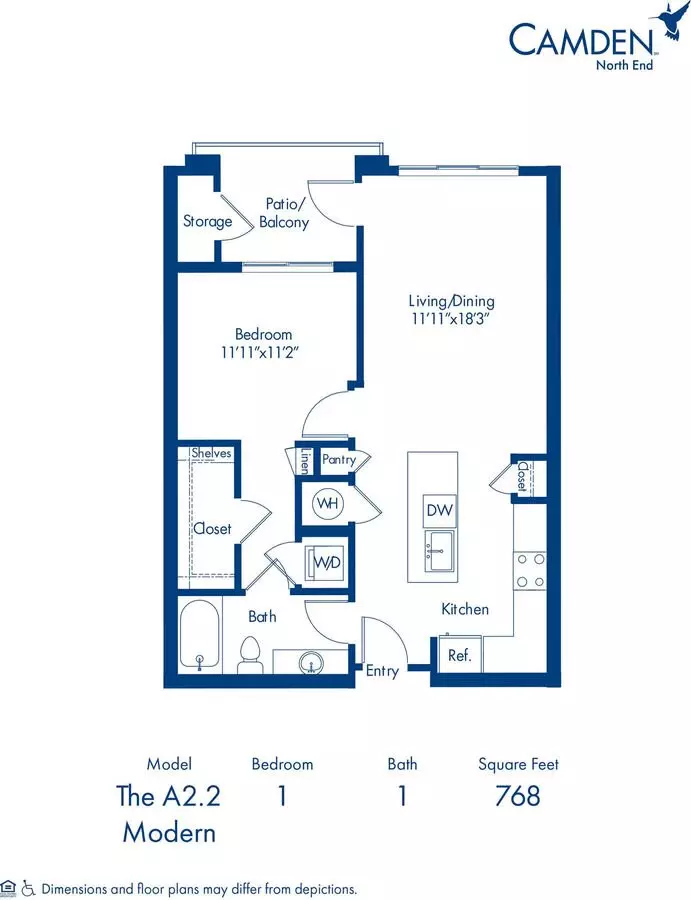 1 Bed • 1 Bath 7107 floor plan