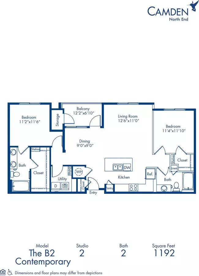 2 Beds • 2 Bath 1312 floor plan