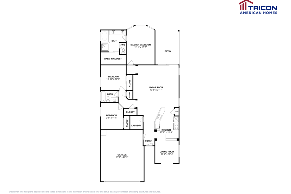 3 Beds • 2 Bath floor plan