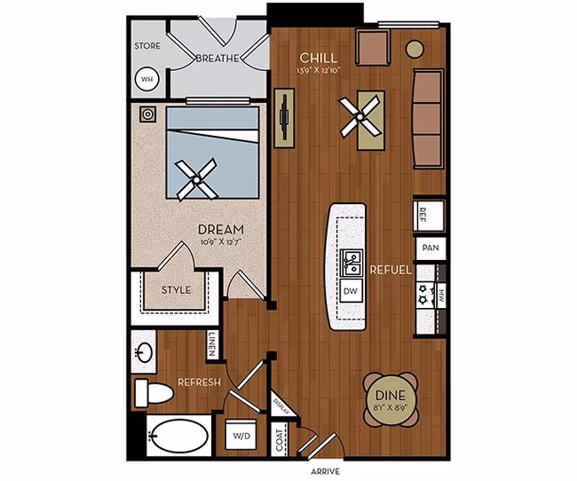 1 Bed • 1 Bath H2010 floor plan