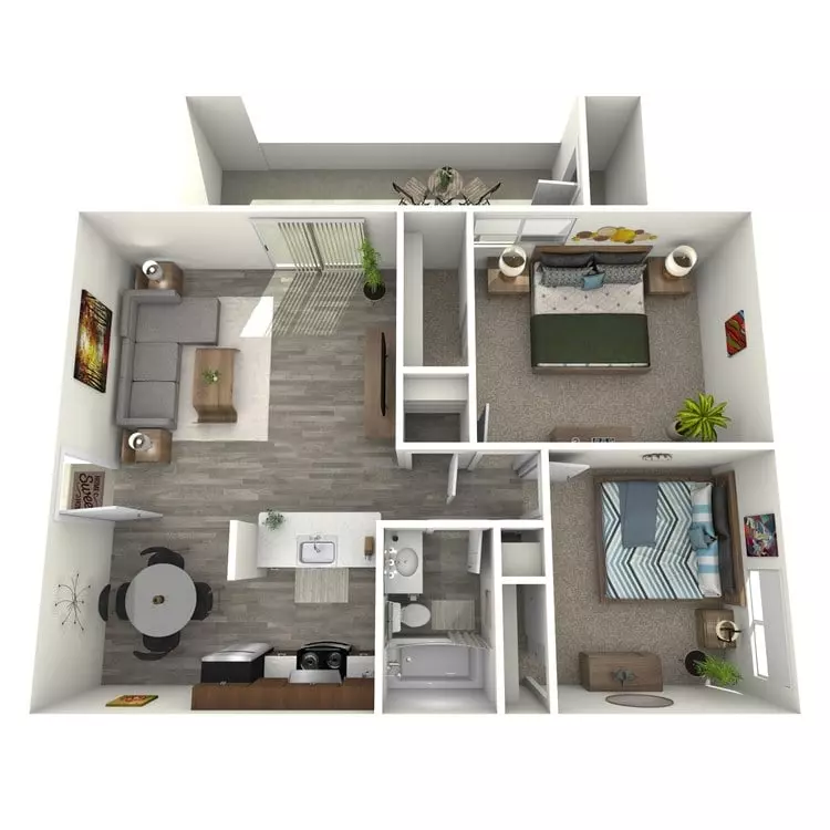 2 Beds • 1 Bath 2044 floor plan