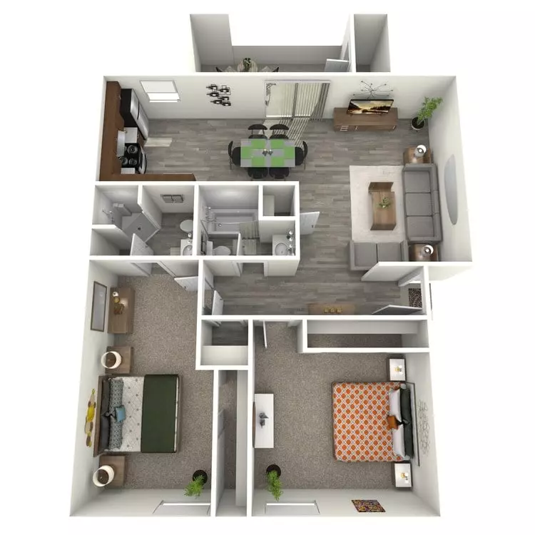 2 Beds • 2 Bath 1060 floor plan