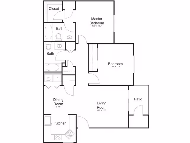 2 Beds • 2 Bath 386 floor plan