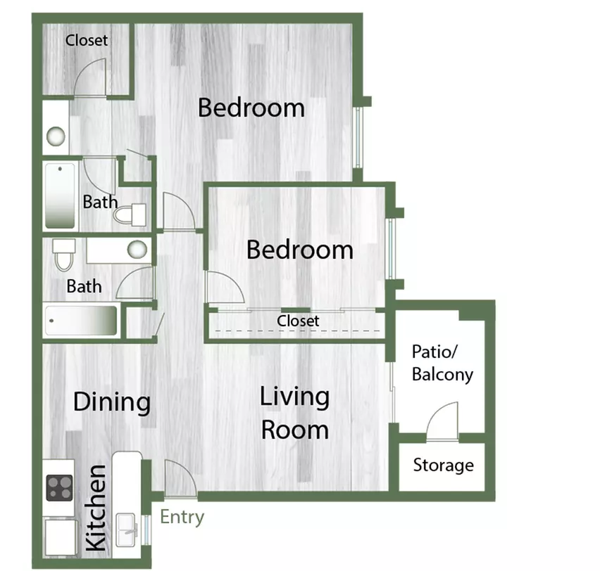 2 Beds • 2 Bath 122 floor plan