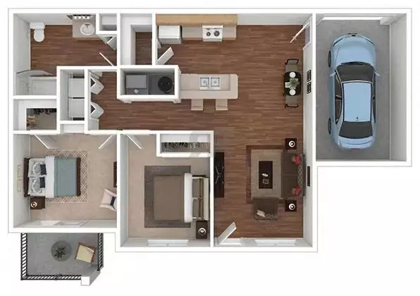 2 Beds • 1 Bath 1033 floor plan