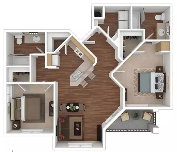 2 Beds • 2 Bath 1067 floor plan