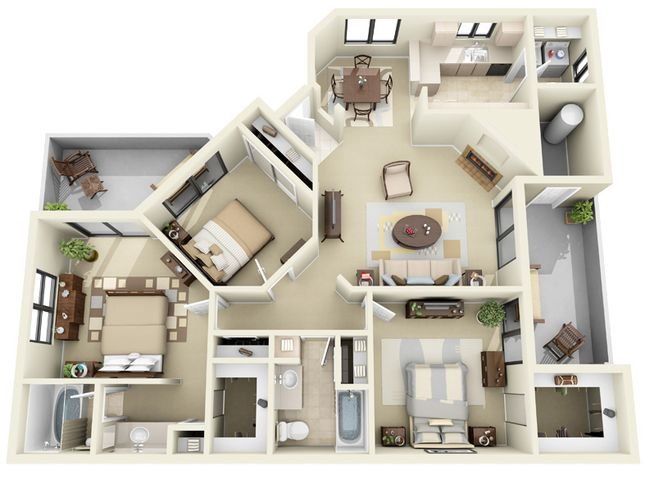 3 Beds • 2 Bath 1005 floor plan