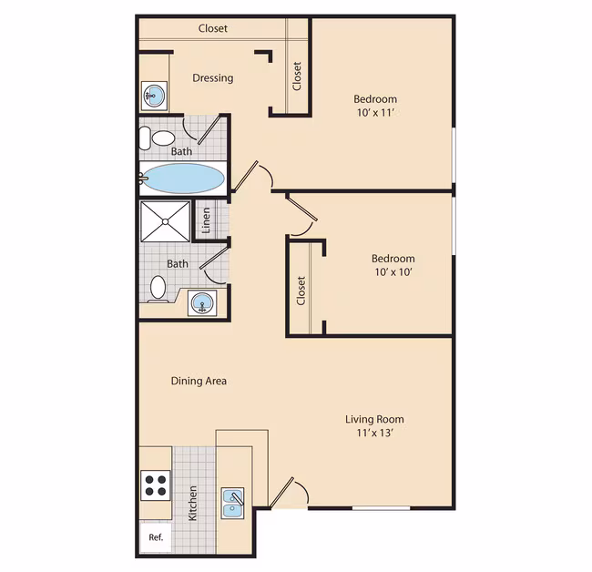 2 Beds • 2 Bath 1128 floor plan