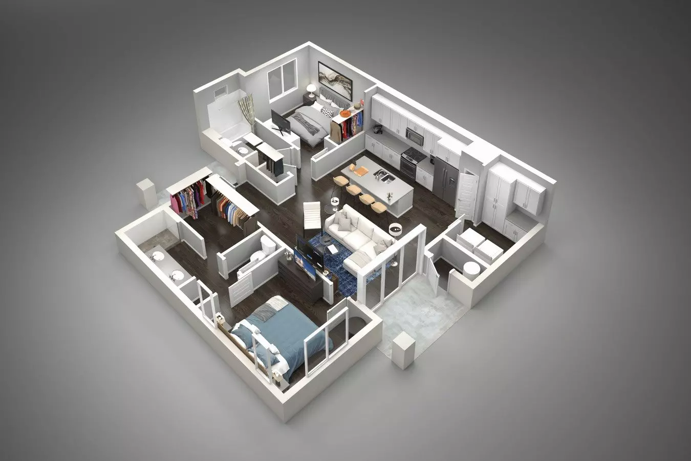 2 Beds • 2 Bath B1 floor plan