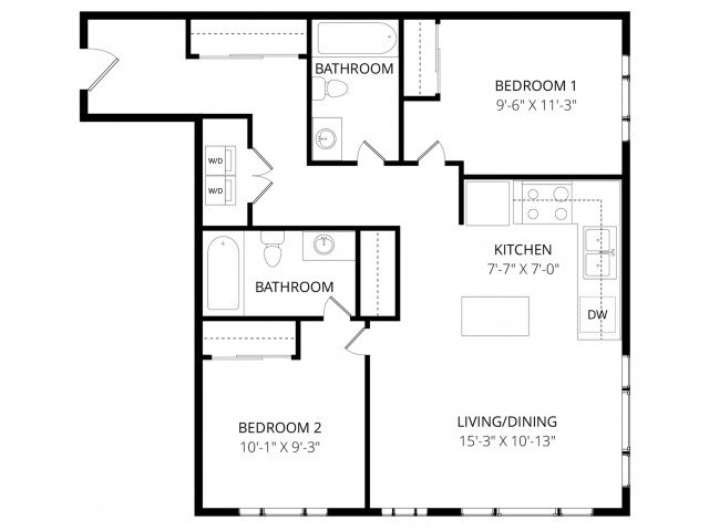 2 Beds • 2 Bath WAIT22 floor plan