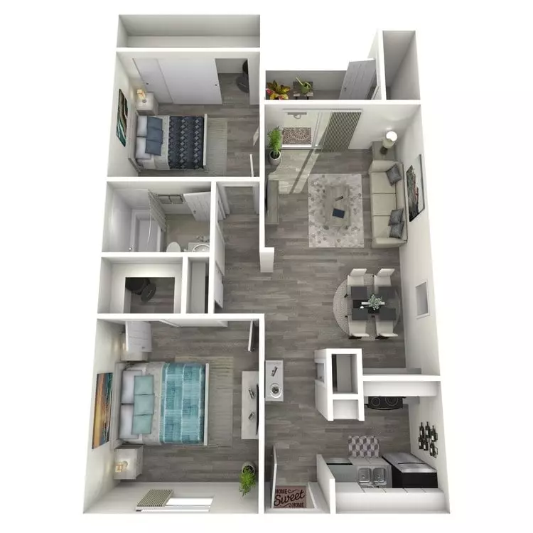 2 Beds • 1 Bath 3013 floor plan
