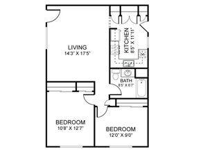 2 Beds, 1.5 Baths Model floor plan