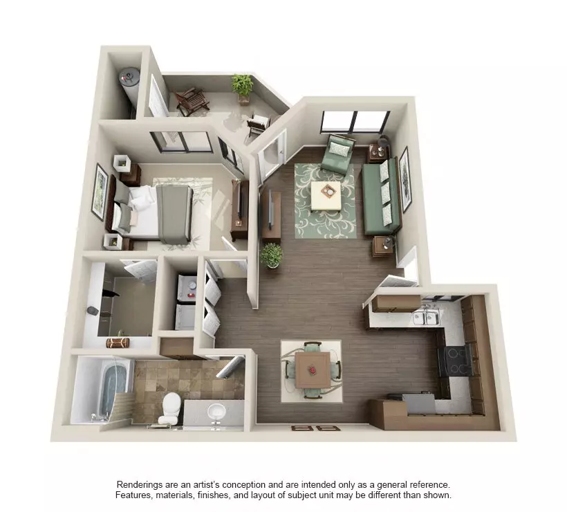 1 Bed • 1 Bath 1100 floor plan