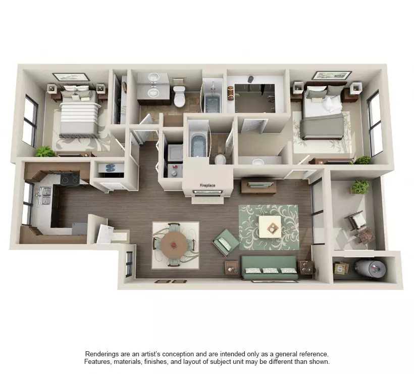2 Beds • 2 Bath 1072 floor plan