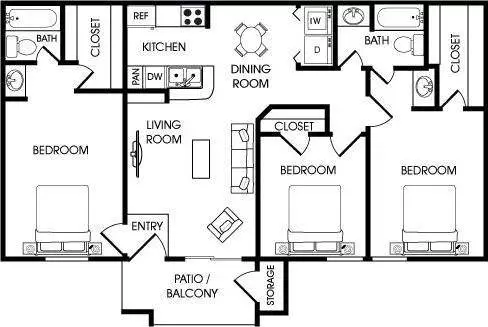 3 Beds • 2 Bath 2078 floor plan