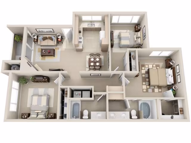 3 Beds • 2 Bath 1280 floor plan