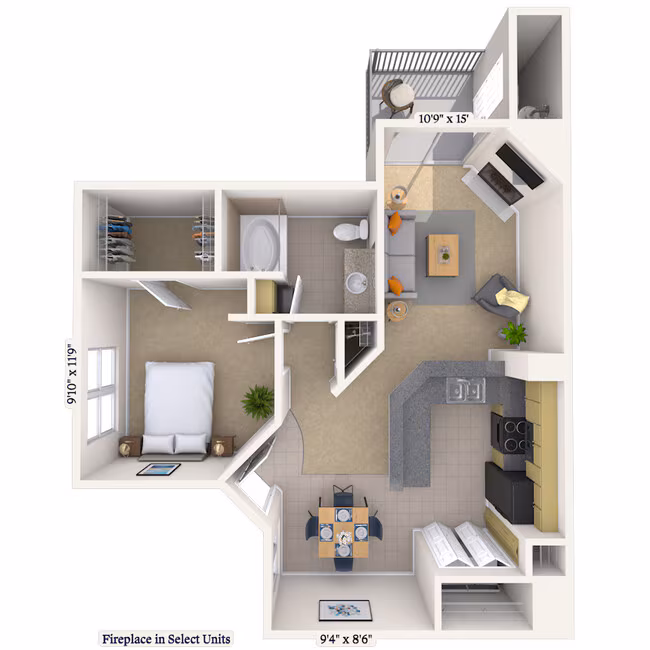 1 Bed • 1 Bath 013023 floor plan