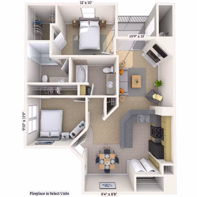 2 Beds • 2 Bath 013003 floor plan