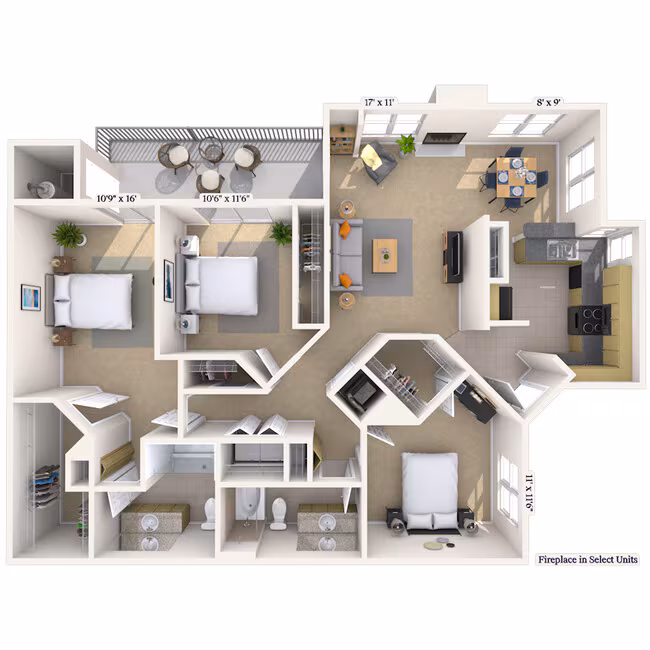 3 Beds • 2 Bath 011031 floor plan