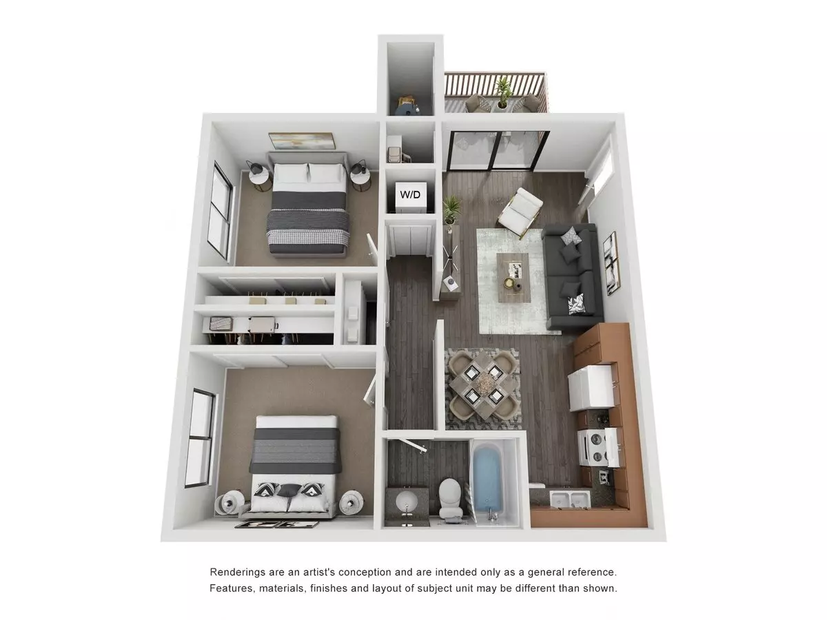 2 Beds • 1 Bath 2105 floor plan
