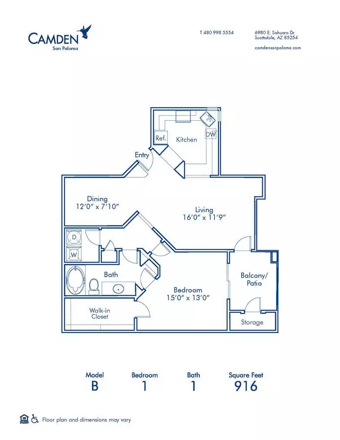 1 Bed • 1 Bath 2037 floor plan