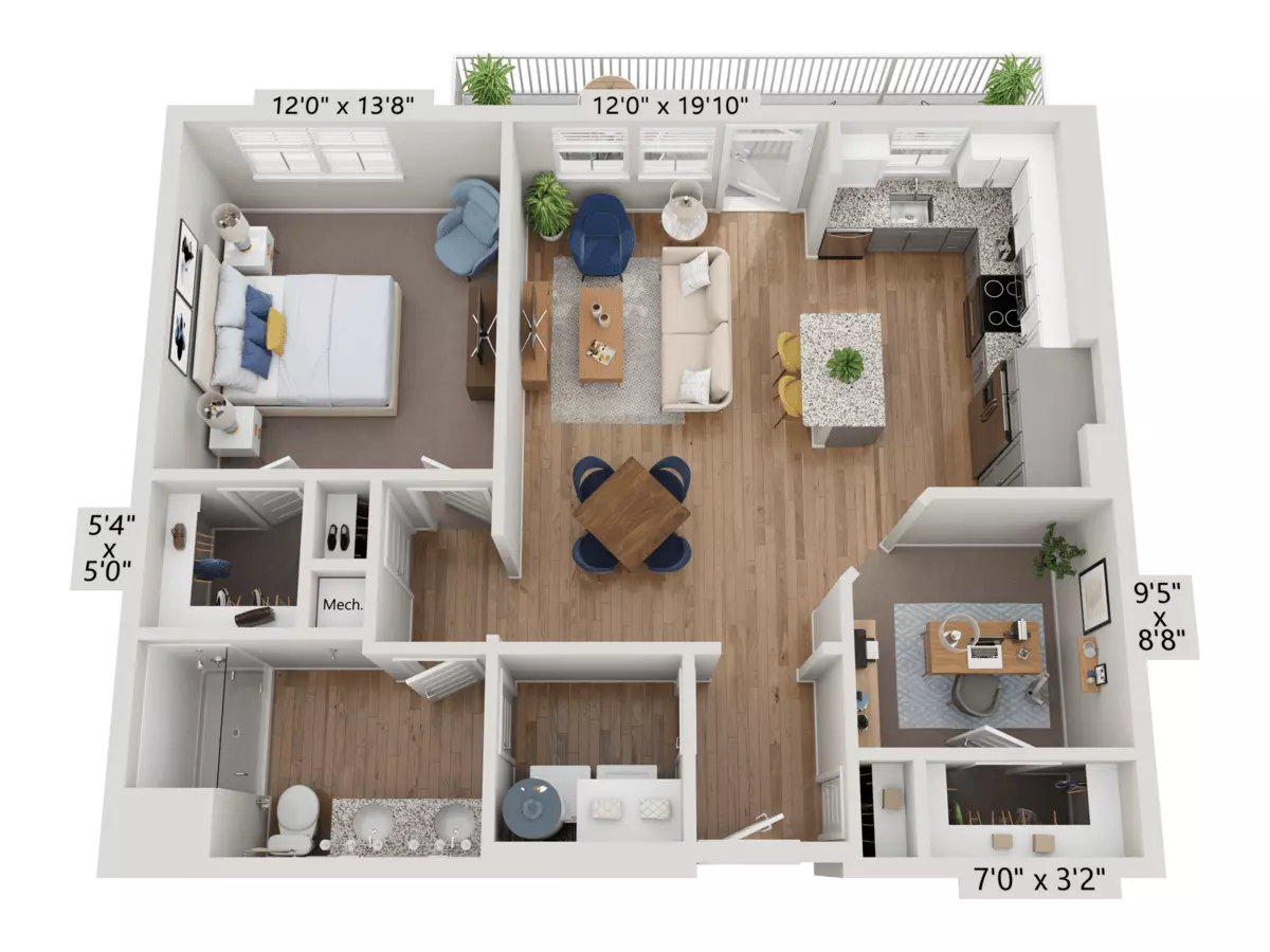 1 Bed • 1 Bath 1305 floor plan